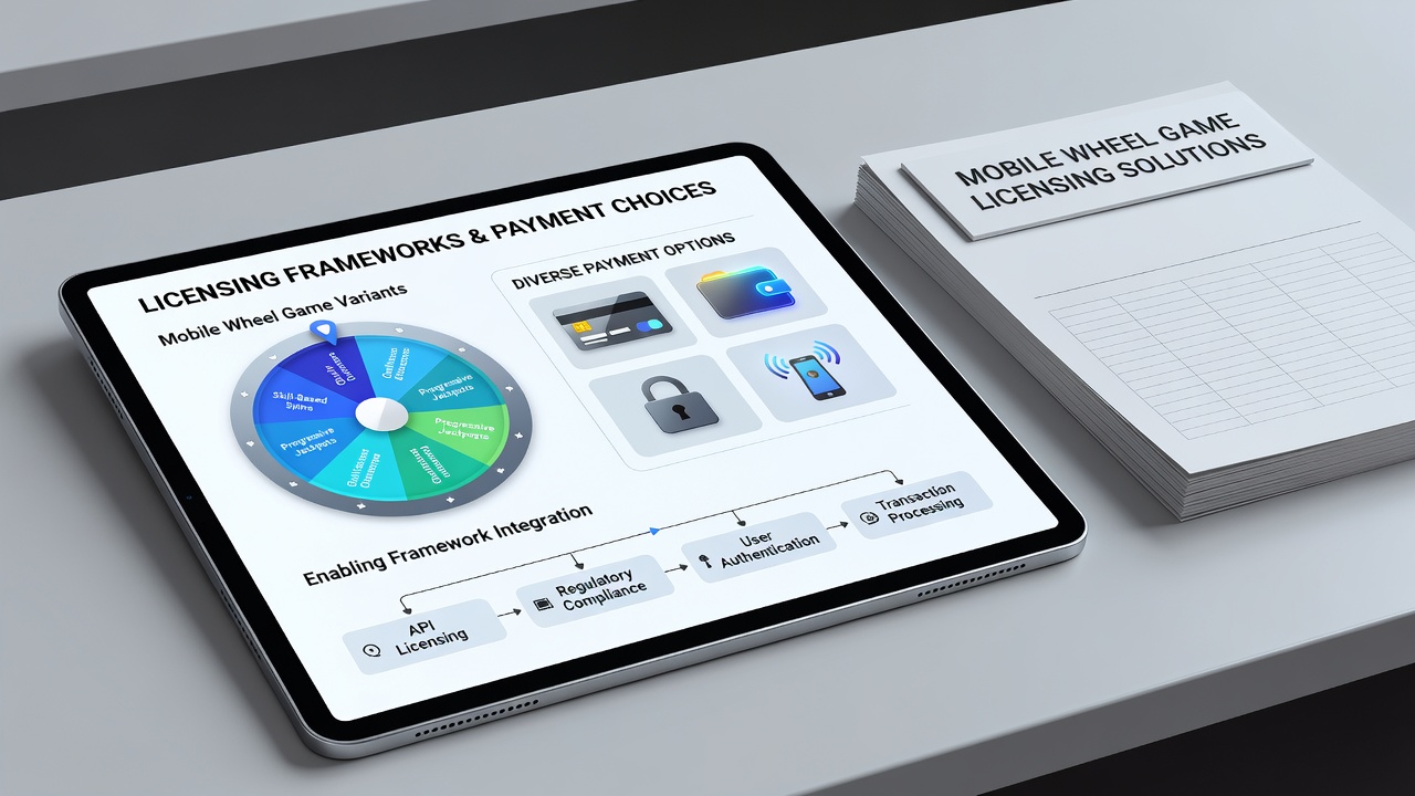 Mobile wheel game interface displaying multiple payment options under licensed frameworks