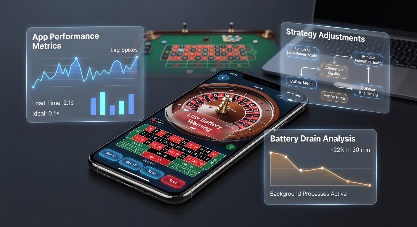 Smartphone displaying a live mobile roulette game with spinning wheel and betting interface under dim lighting