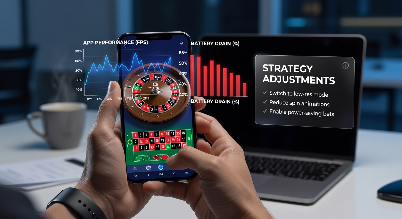 Close-up of a smartphone battery icon dropping rapidly during a mobile roulette session with game stats overlay