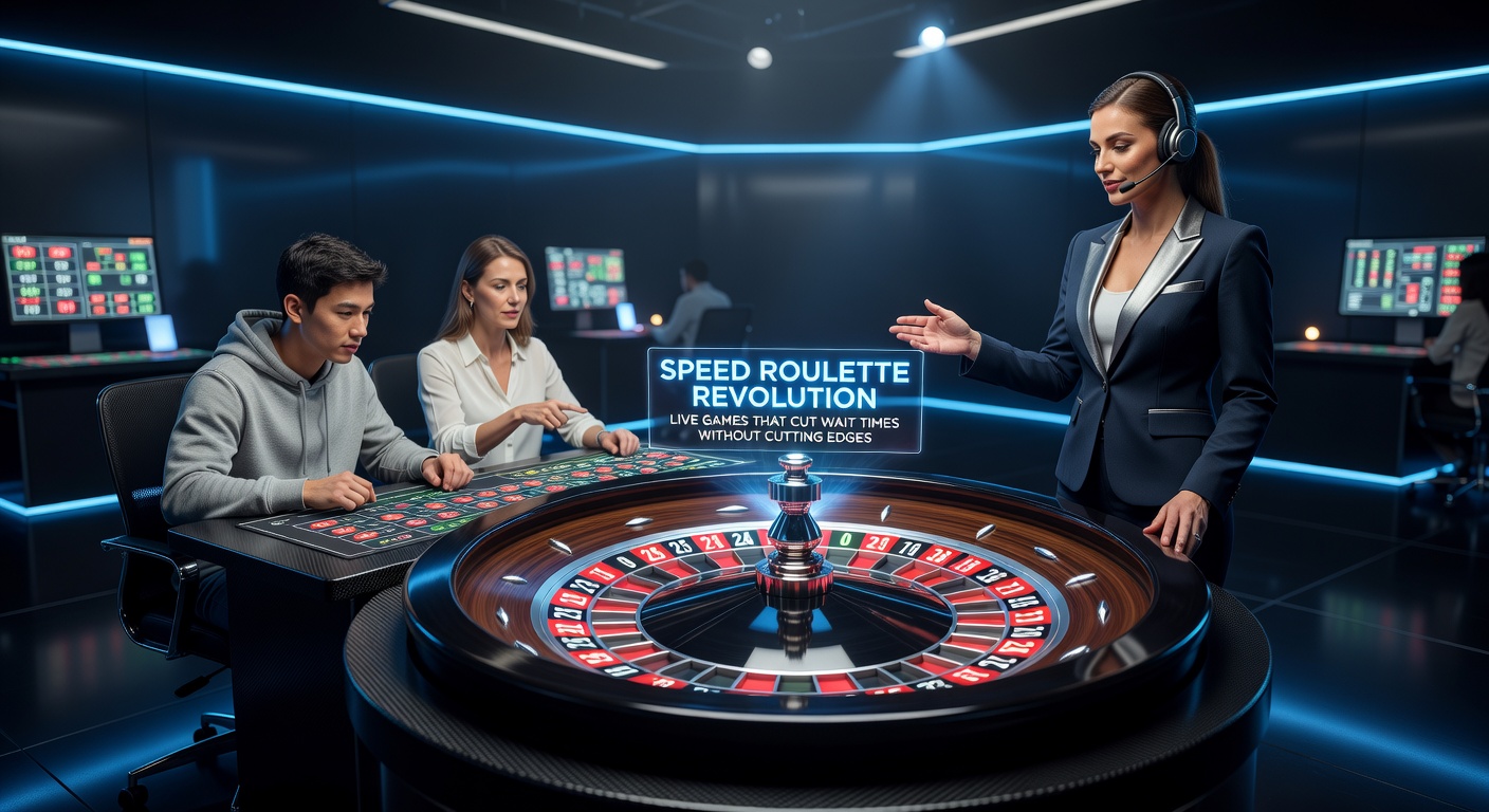 Dynamic live speed roulette wheel spinning at high speed with dealer preparing bets in a brightly lit studio